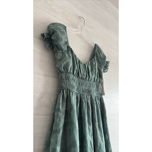 Grace & Emma Mini Dress - Puff Sleeves - Green Floral Pattern - XS - NWT - Picture 2 of 5